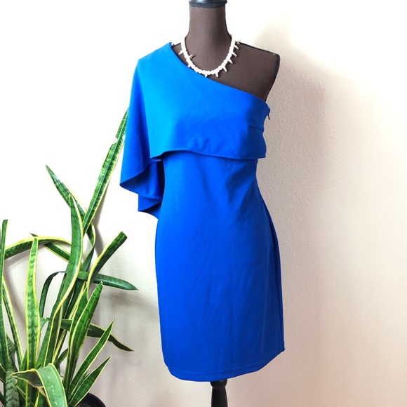 Boston Proper Dresses Boston Proper Blue One Shoulder Cocktail Dress